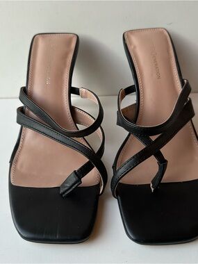 BCBGeneration Mosina Black Leather Strappy Heeled Sandals Square Toe Women’s 8 M
